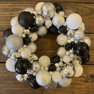 Door Hanger Wreath Black Silver White Gray Decoration Black And White Party